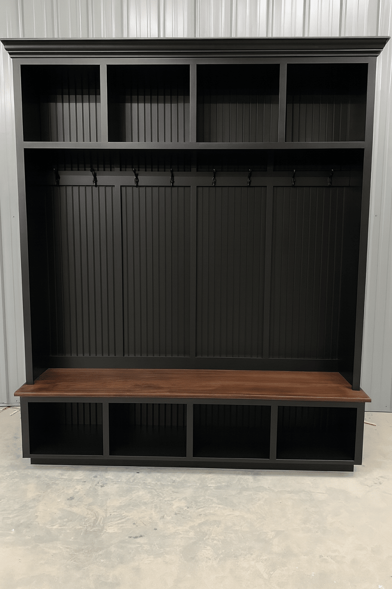 Houston Hall Tree with Bench and Shoe Storage | Wood Mudroom Organizer | Entryway Coat Rack with Cubbies 4-section