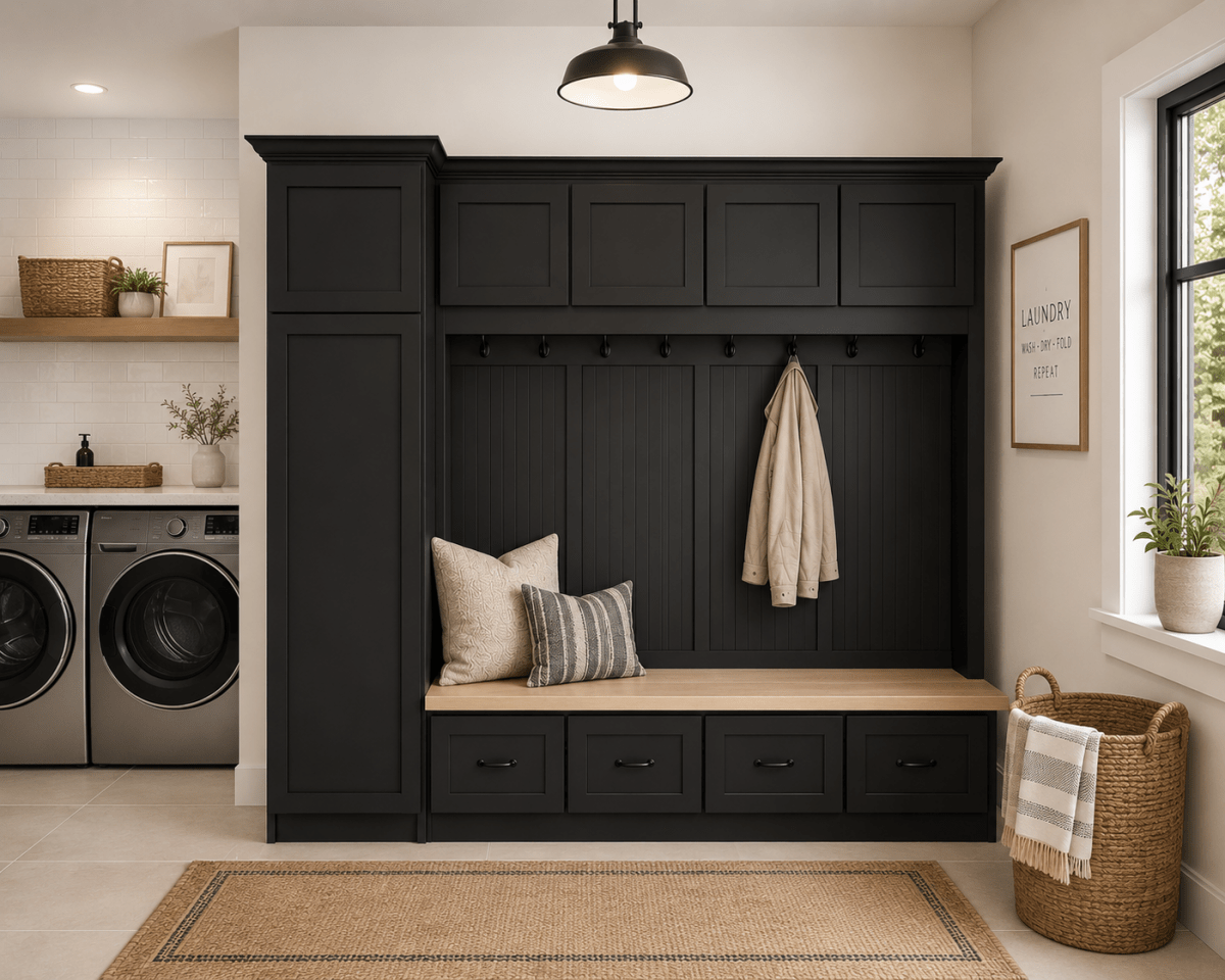 Jacksonville Coat Rack with Bench | Entryway Hall Tree | Standing Mudroom Organizer with Storage | Wood Furniture (4-section)