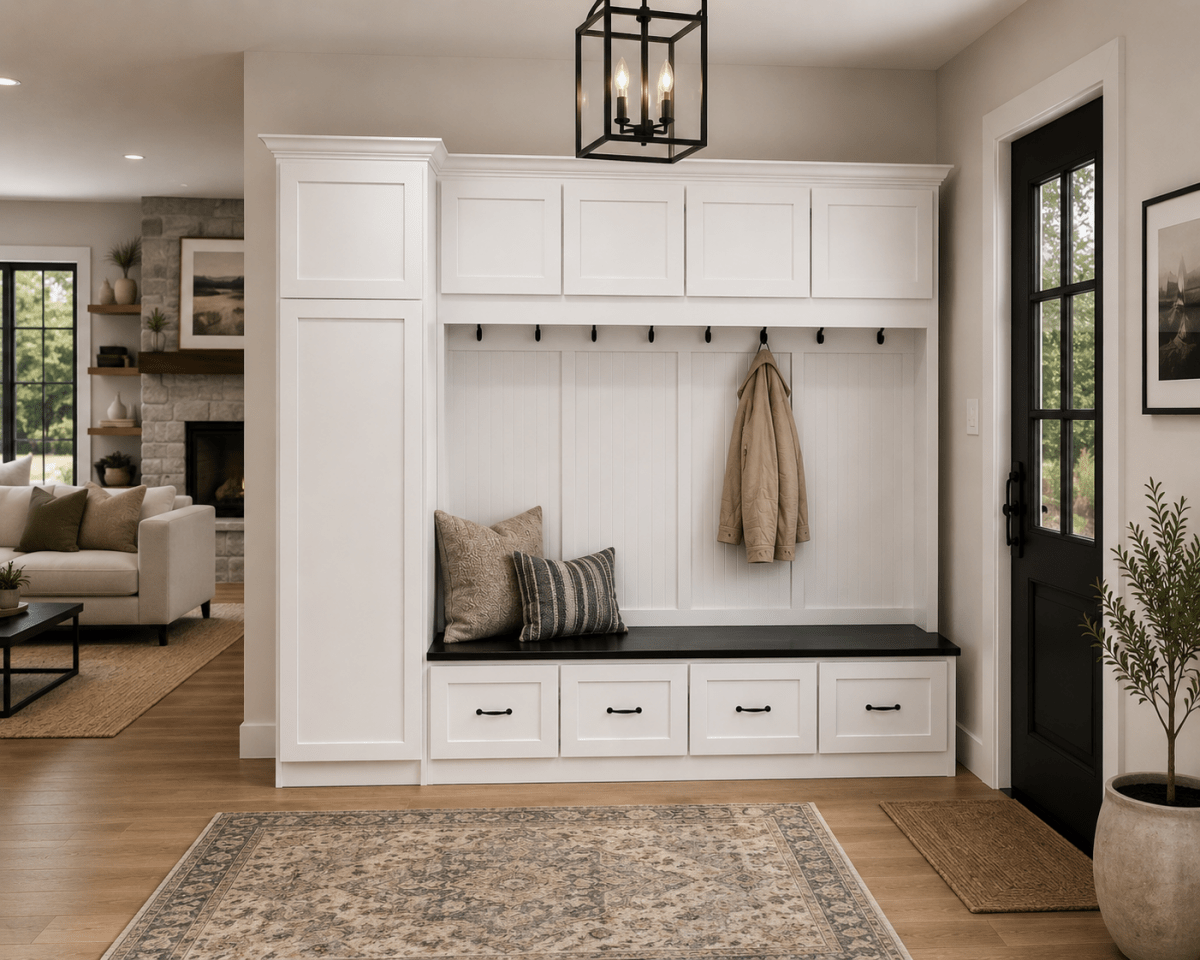 Jacksonville Coat Rack with Bench | Entryway Hall Tree | Standing Mudroom Organizer with Storage | Wood Furniture (4-section)