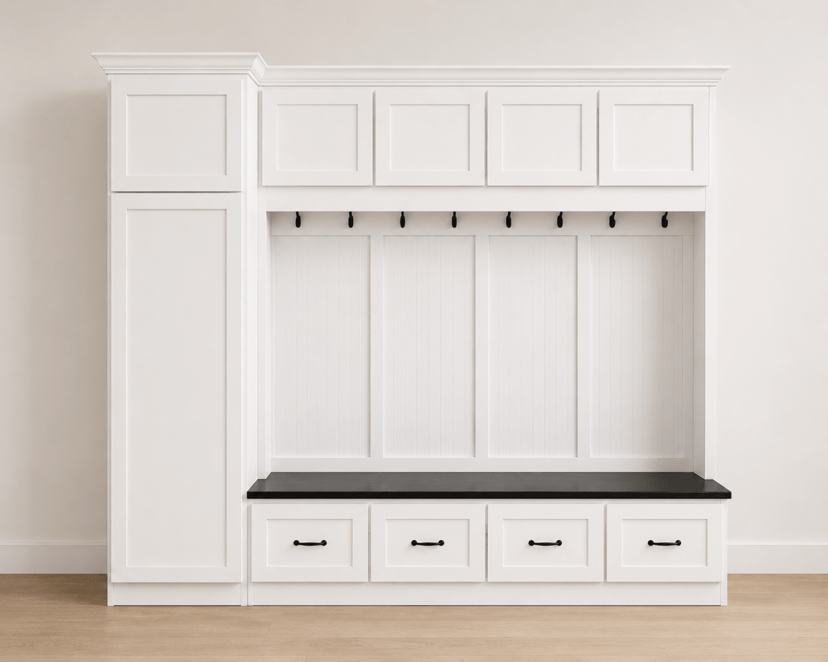 Jacksonville Coat Rack with Bench | Entryway Hall Tree | Standing Mudroom Organizer with Storage | Wood Furniture (4-section)