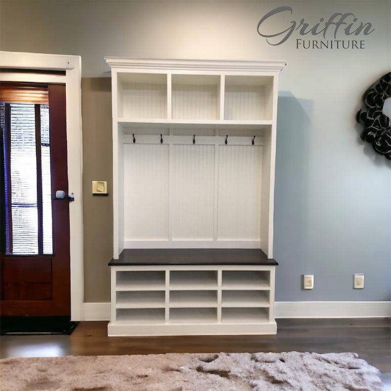 Louisiana 3-Section Mudroom Bench – Custom Entryway Storage with Cubbies & Hooks | Built-In Hall Tree Organizer