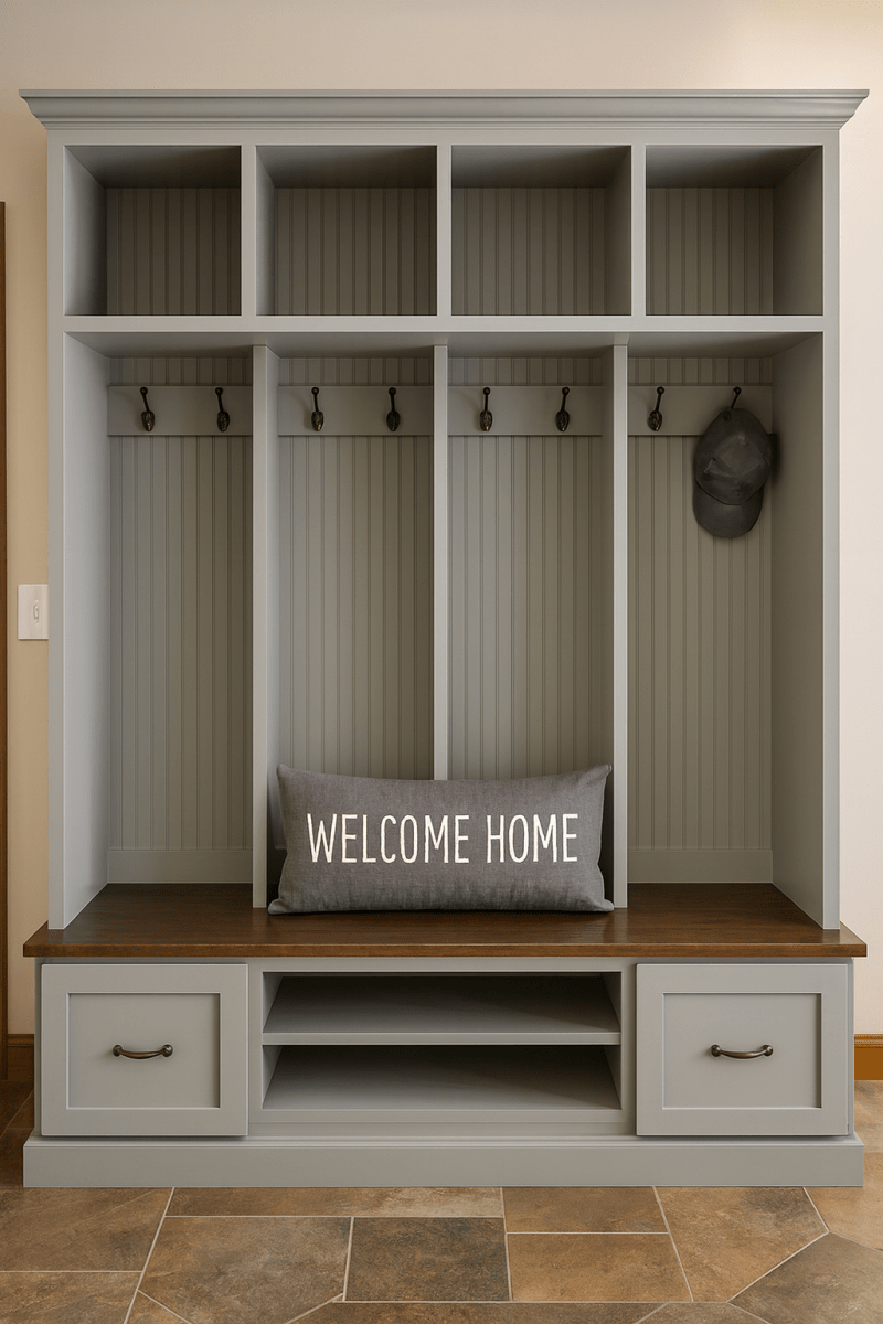 Merrick Customizable Entryway Bench with Storage & Hooks - Easy Assembly (4-section)