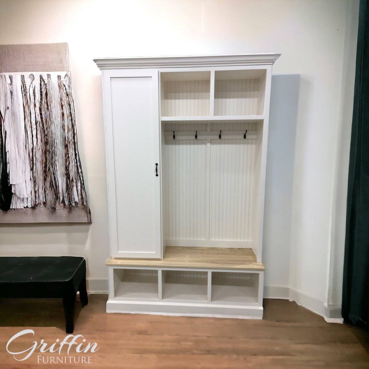 Miami Entryway Bench Organizer with Coat Rack – Hall Tree Mudroom Furniture | Custom Storage Solution for Entryways