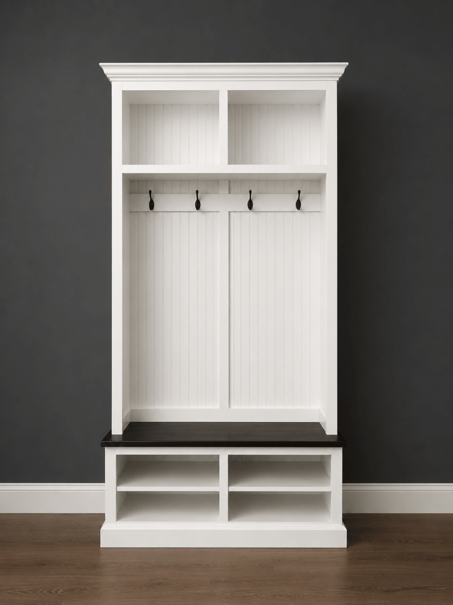 Moraga Hall tree entry bench custom cabinet coat rack mudroom furniture (2 section)