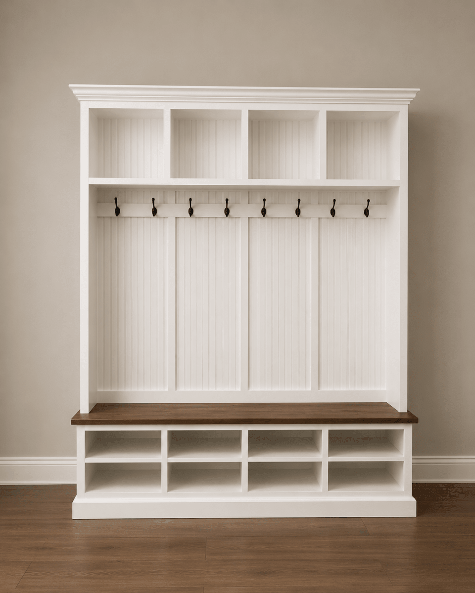 Moraga mudroom shoe storage bench hall tree entryway furniture (4 section)
