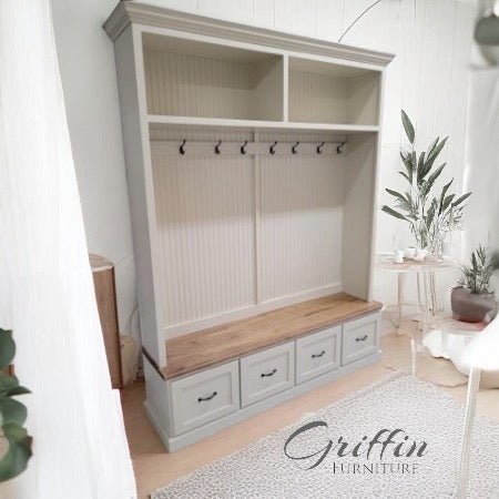 Nashville Entryway Shoe Storage Bench | Mudroom Bench with Cubbies | 4-Section Organizer | Rustic Farmhouse Furniture | Custom Hall Tree