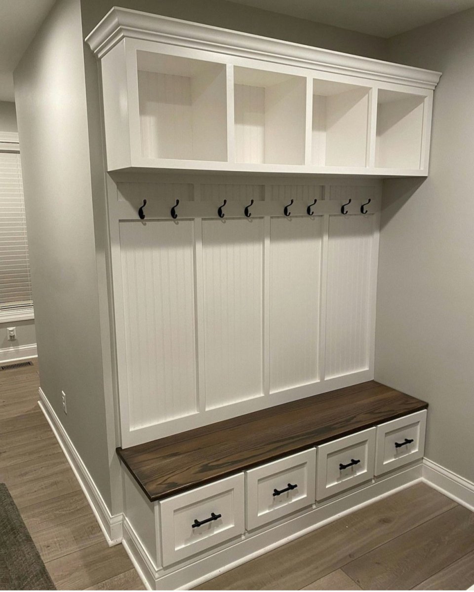New York Mudroom Bench with Storage Drawers | Custom Hall Tree Coat Rack & Entryway Organizer (4-section)