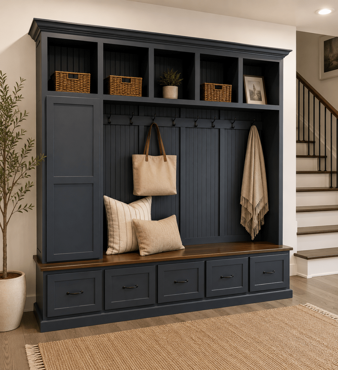 Oregon Mudroom Bench | Shoe Storage | Hall Tree | Standing Coat Rack | Mudroom Furniture (5 section)