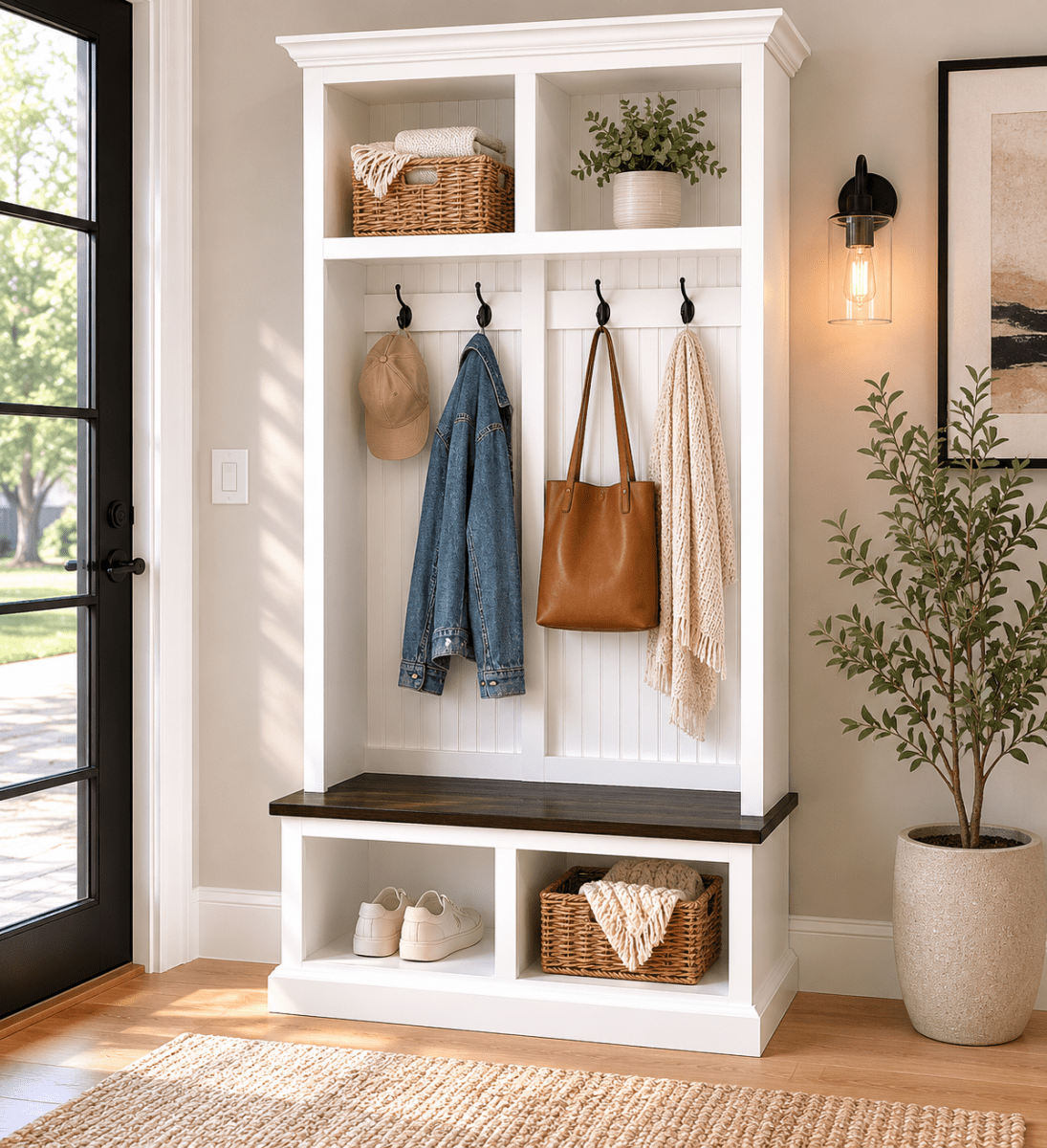 Pennsylvania Entryway Bench with Shoe Storage – 2-Section Solid Wood Mudroom Organizer | Custom Hallway Seating with Storage