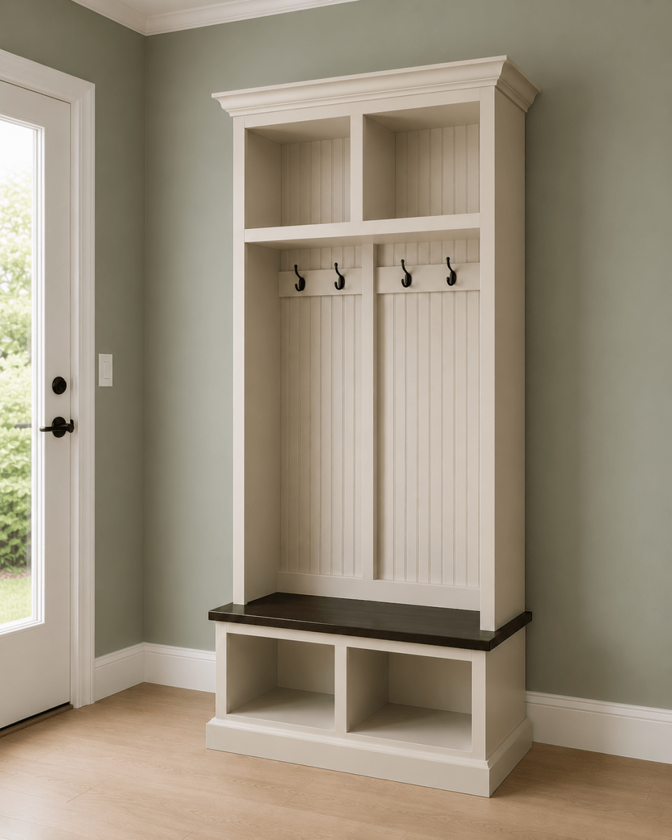 Pennsylvania Entryway Bench with Shoe Storage – 2-Section Solid Wood Mudroom Organizer | Custom Hallway Seating with Storage