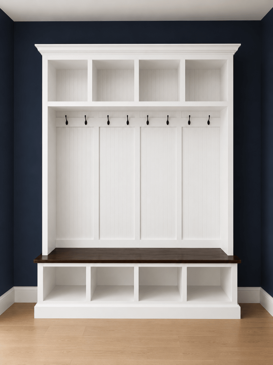 Pennsylvania Entryway Bench with Storage | Custom Wood Mudroom Seating | Handcrafted Hall Tree Bench (4-section)