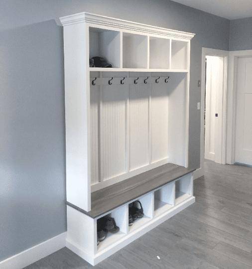 Pennsylvania Entryway Bench with Storage | Custom Wood Mudroom Seating | Handcrafted Hall Tree Bench (4-section)