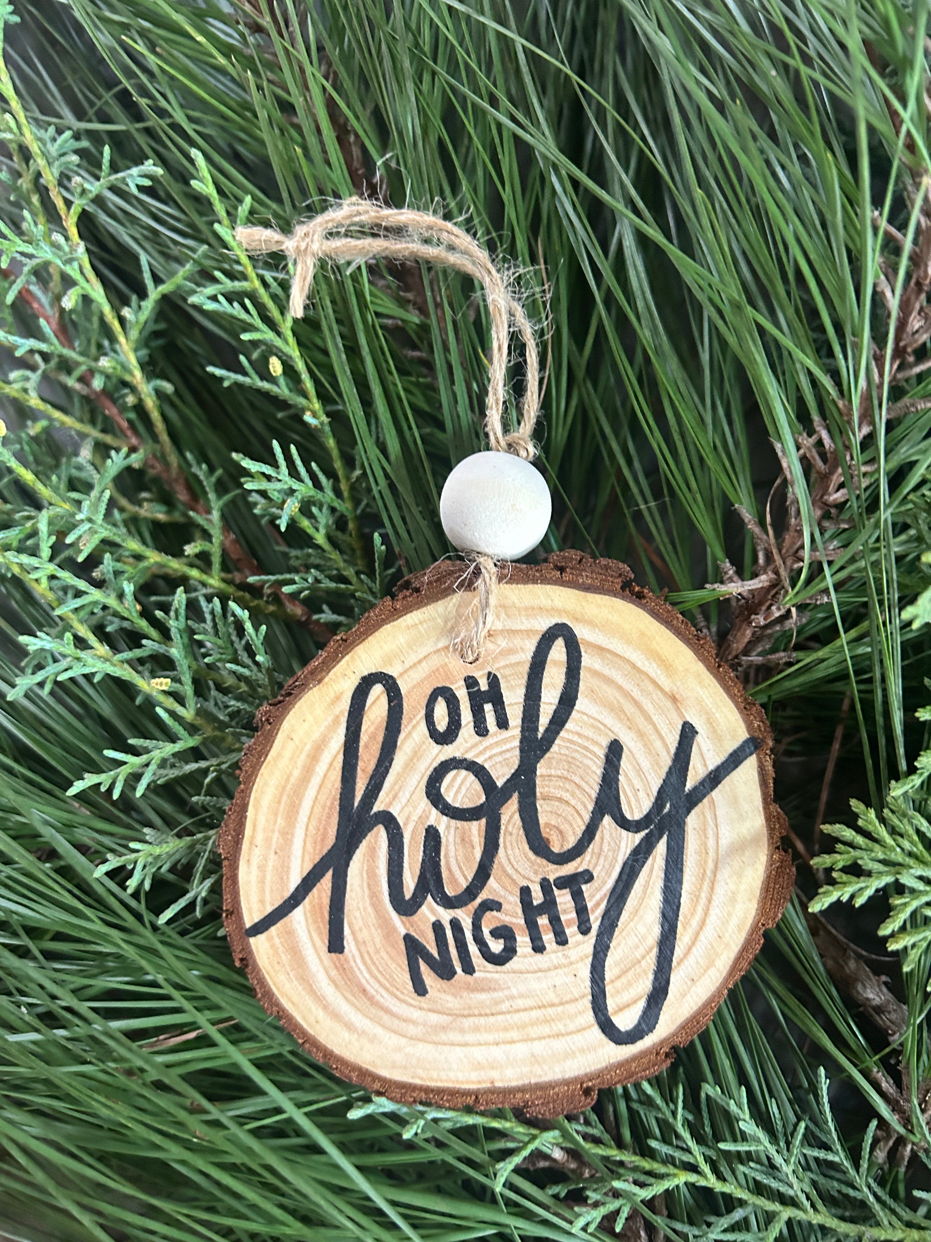 Rustic wood slice ornaments hand painted.