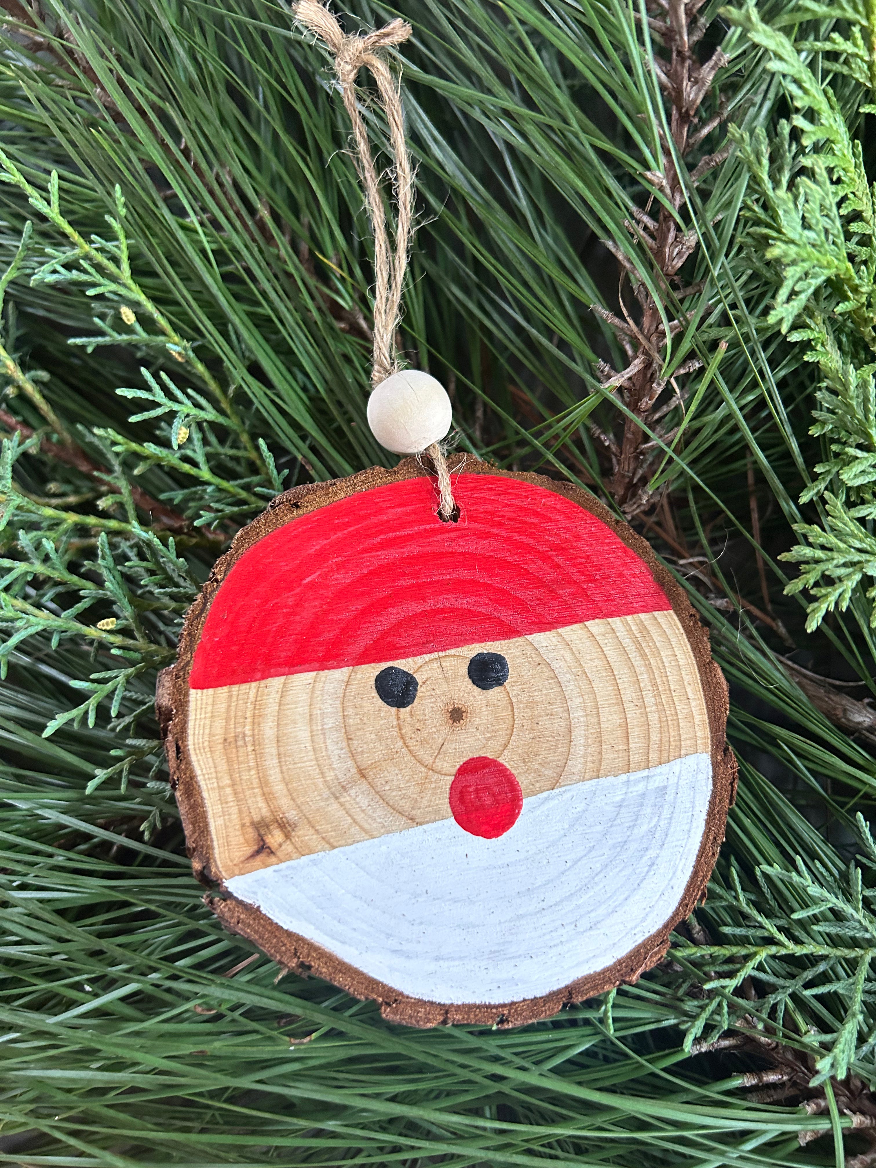 Rustic wood slice ornaments hand painted.