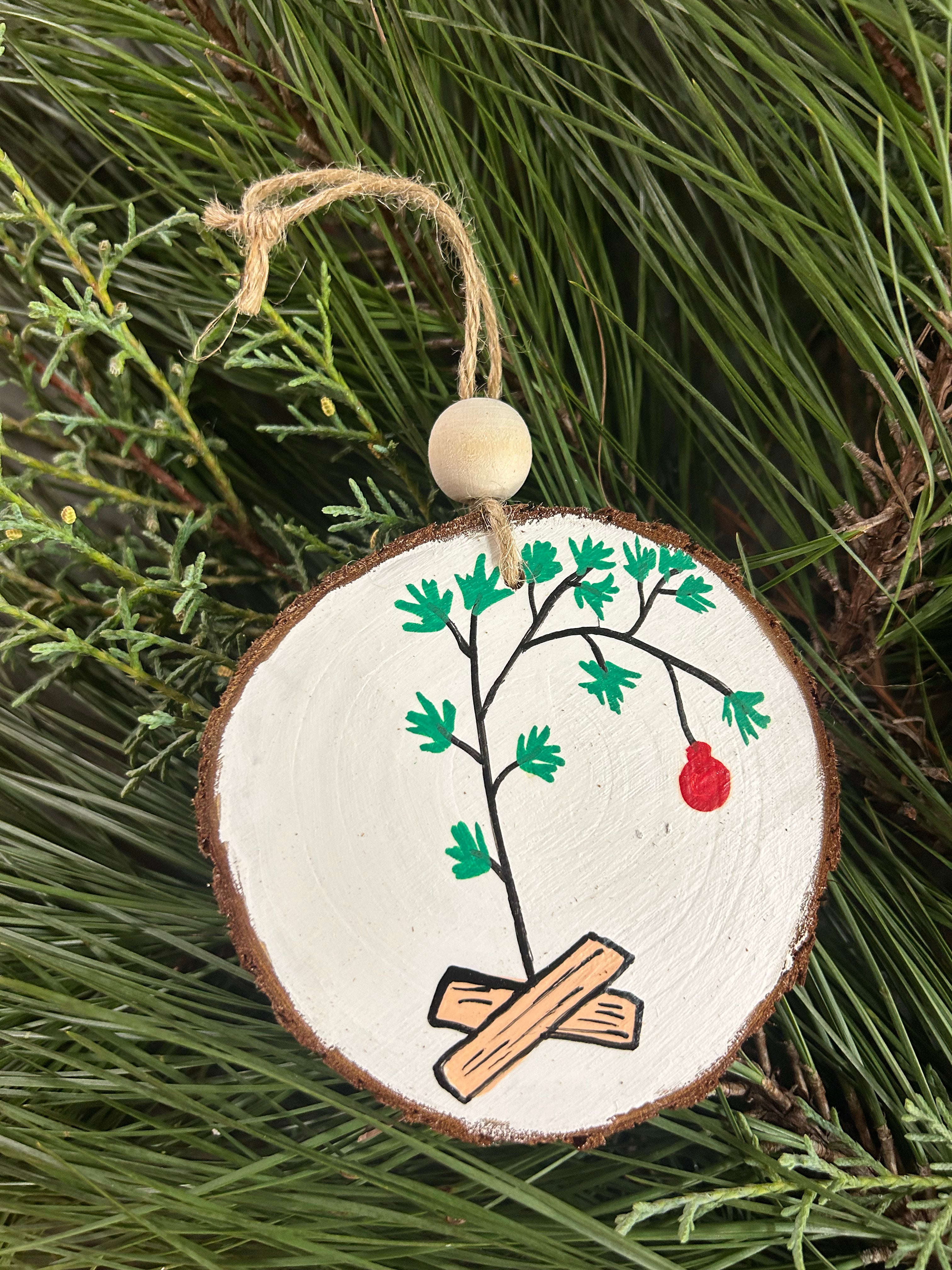 Rustic wood slice ornaments hand painted.