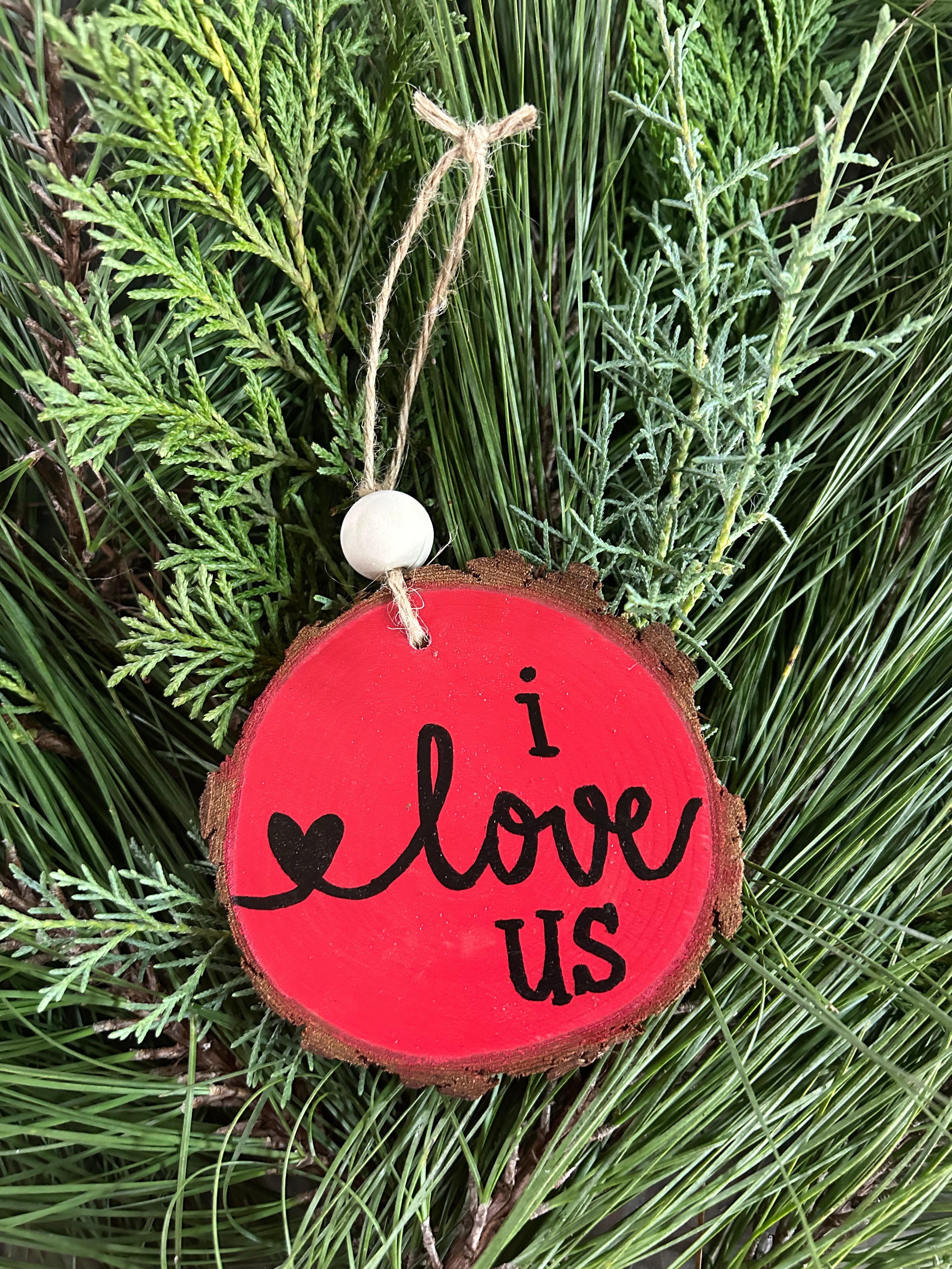 Rustic wood slice ornaments hand painted.