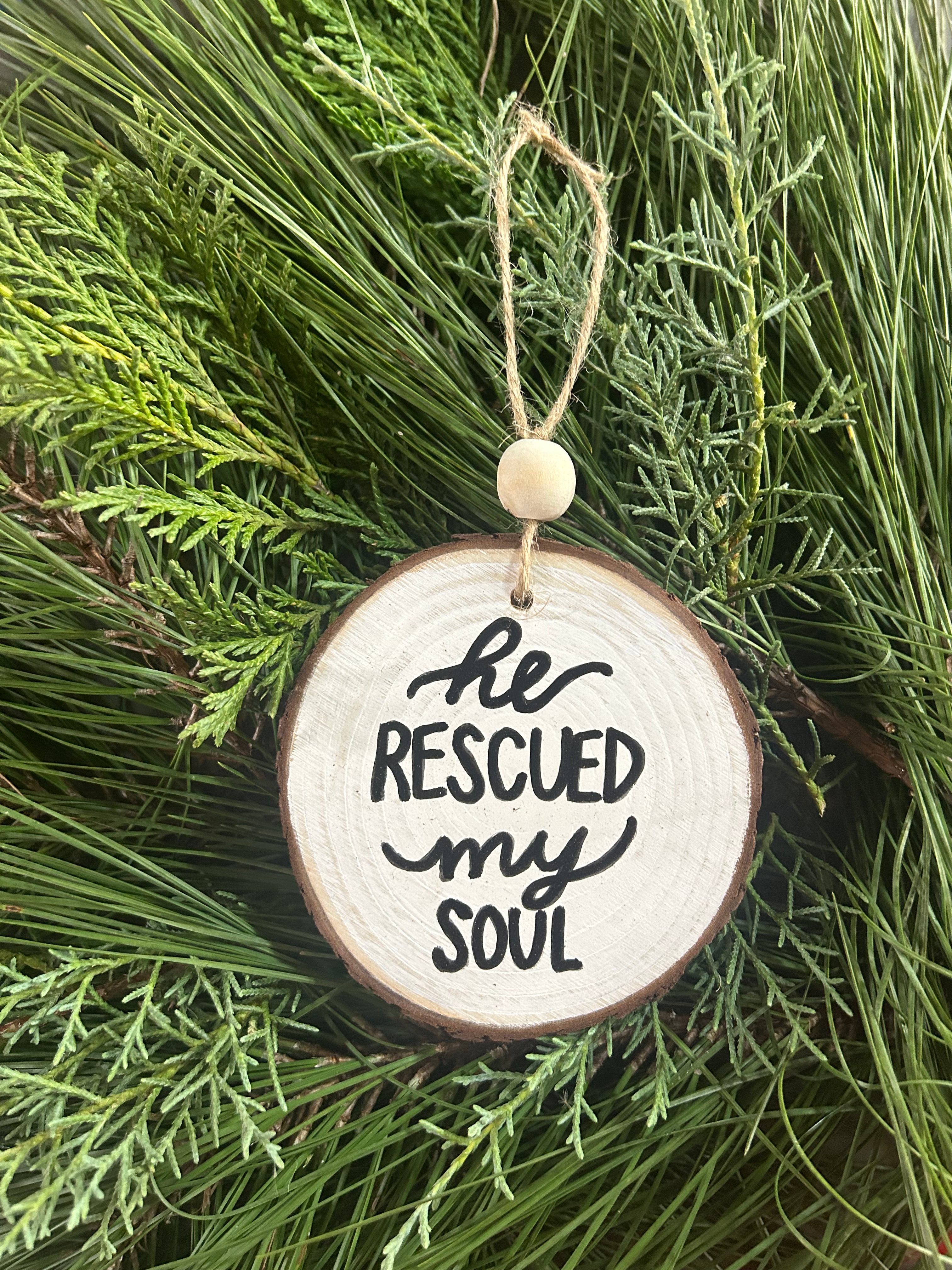 Rustic wood slice ornaments hand painted - Griffin Furniture He rescued by soul