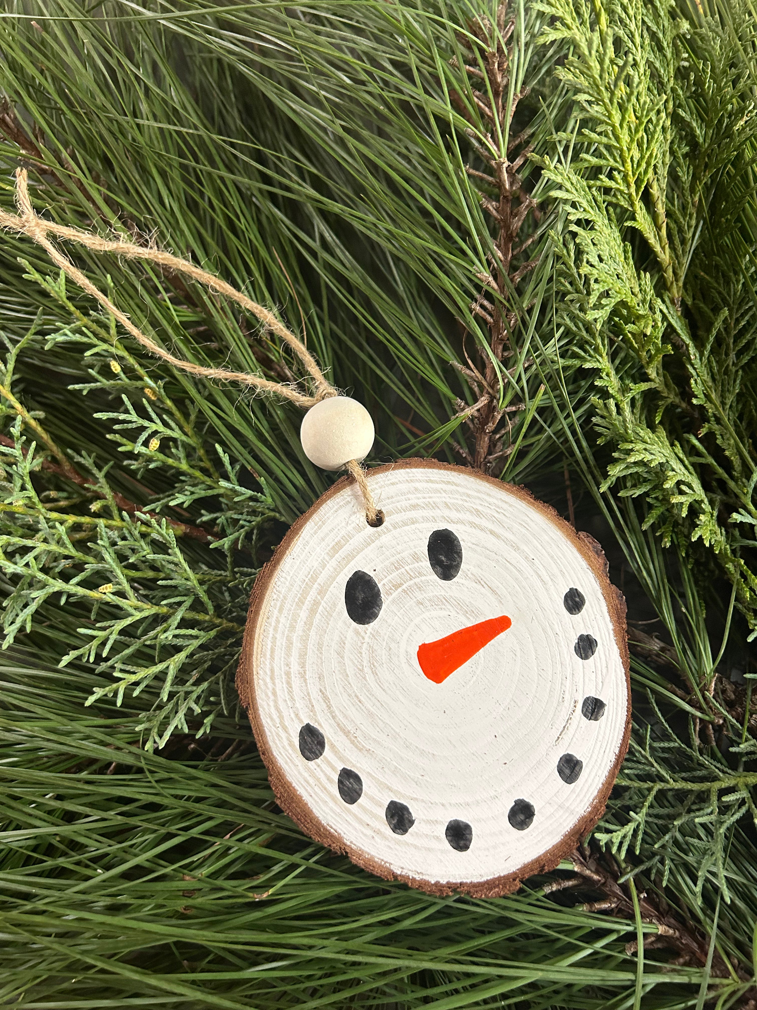 Rustic wood slice ornaments hand painted.