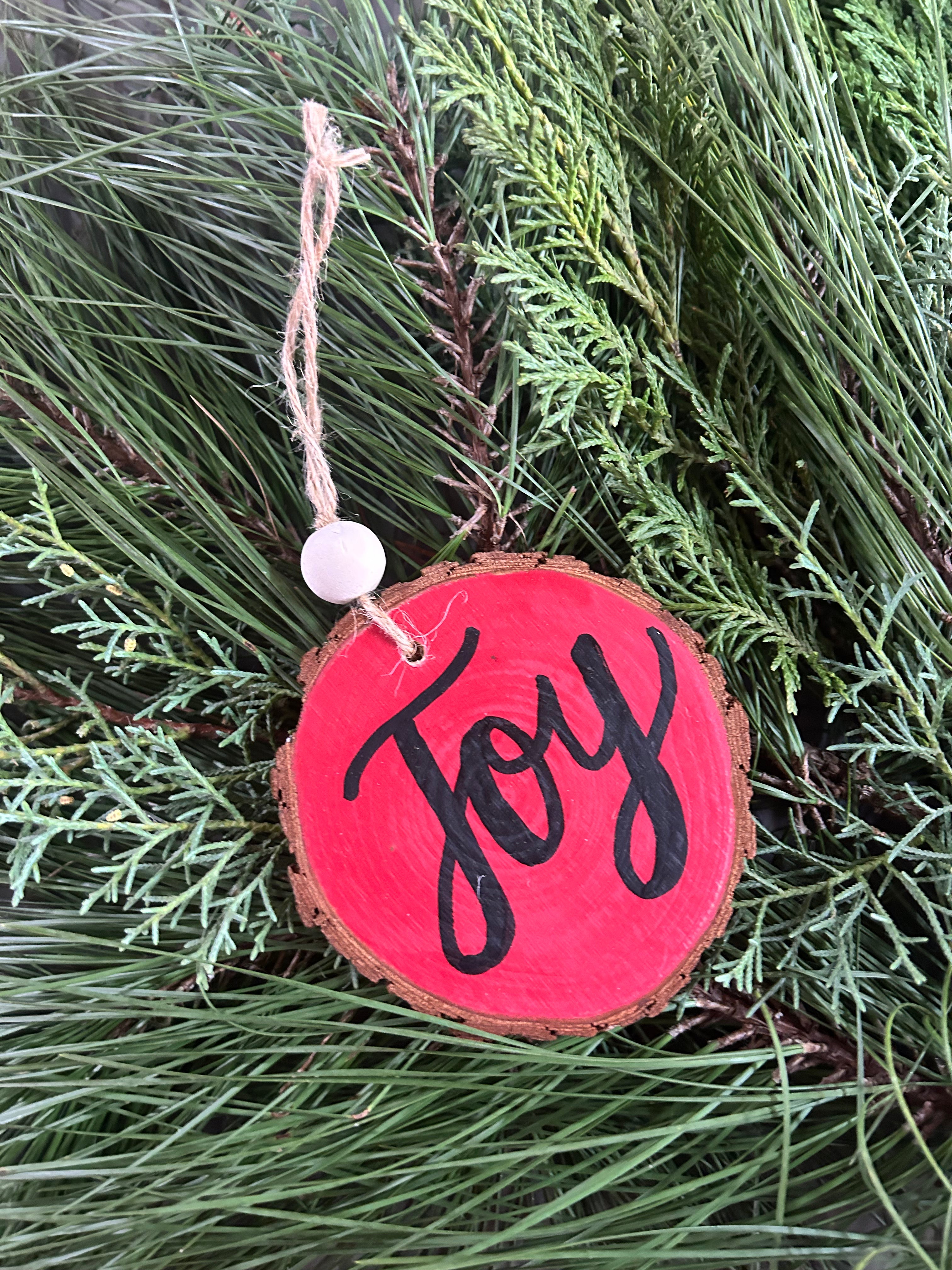 Rustic wood slice ornaments hand painted.