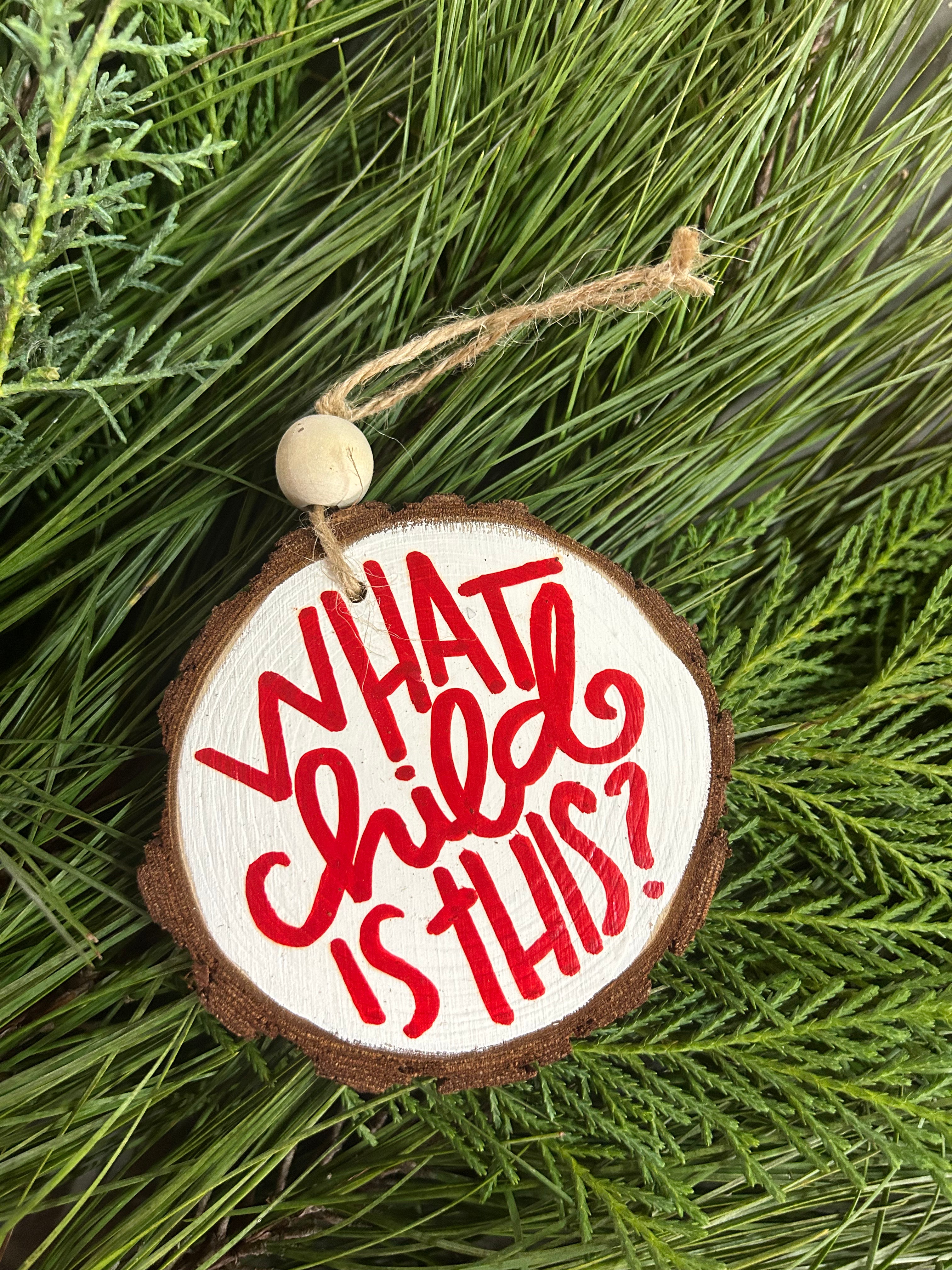 Rustic wood slice ornaments hand painted.