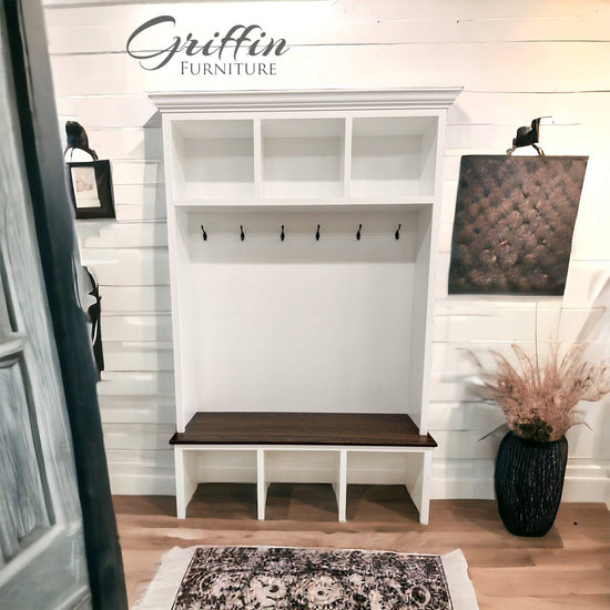 Hall Tree | Shoe Storage Bench | Entryway Organization | Mudroom Furniture | Shoe Cabinet | Wall Mount Coat Rack