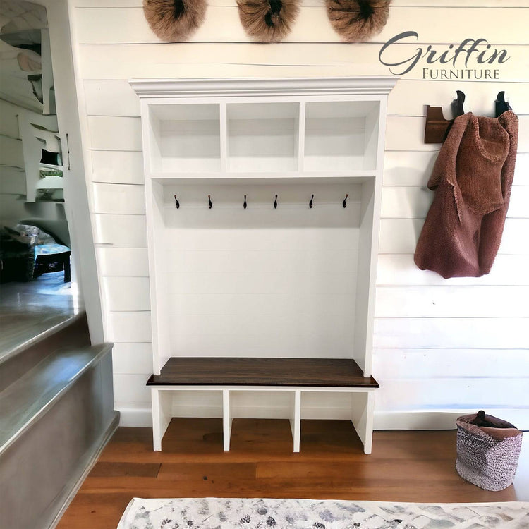 Hall Tree | Shoe Storage Bench | Entryway Organization | Mudroom Furniture | Shoe Cabinet | Wall Mount Coat Rack