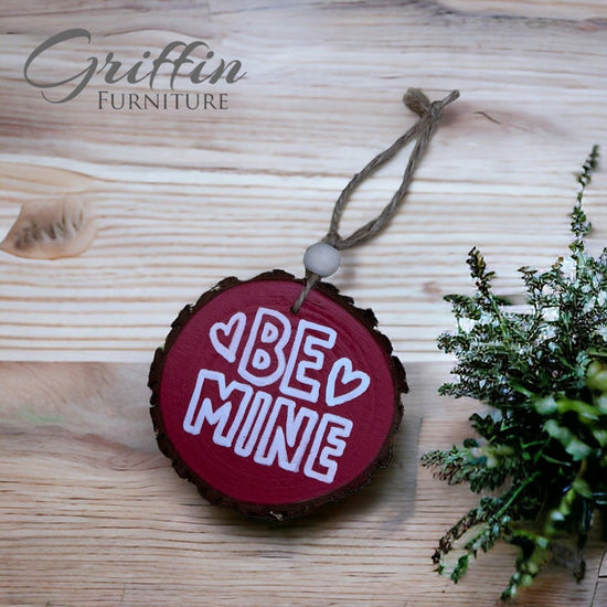 Valentine wood slice ornaments hand painted - Griffin Furniture