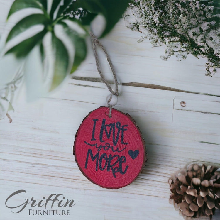 Valentine wood slice ornaments hand painted - Griffin Furniture