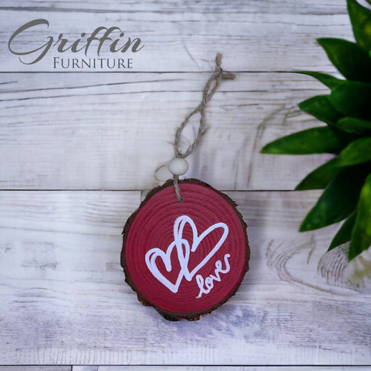 Valentine wood slice ornaments hand painted - Griffin Furniture