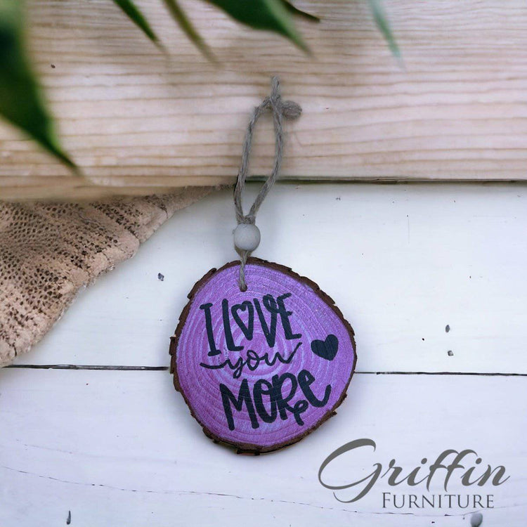 Valentine wood slice ornaments hand painted - Griffin Furniture