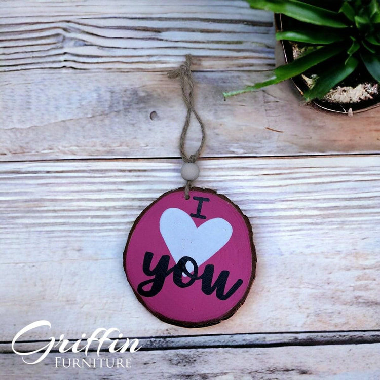 Valentine wood slice ornaments hand painted - Griffin Furniture