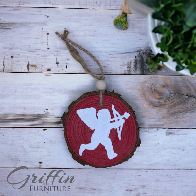 Valentine wood slice ornaments hand painted - Griffin Furniture