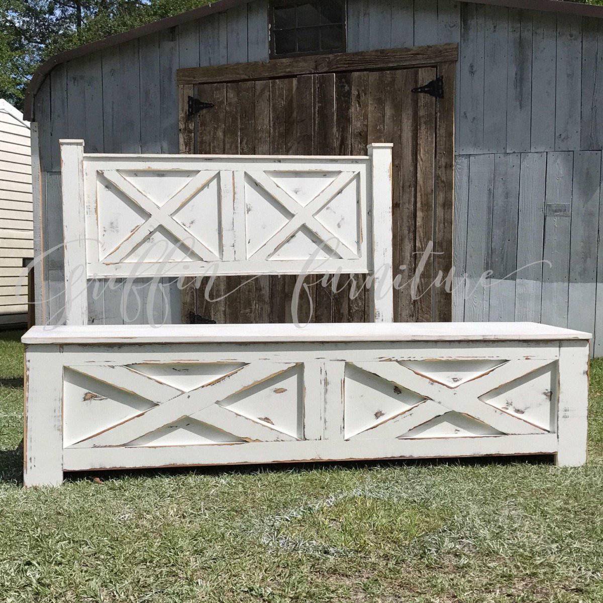 Yulee Barn Door Style Storage Bed Frame | King & Queen Sizes | Rustic Wood Platform Bed with Drawers