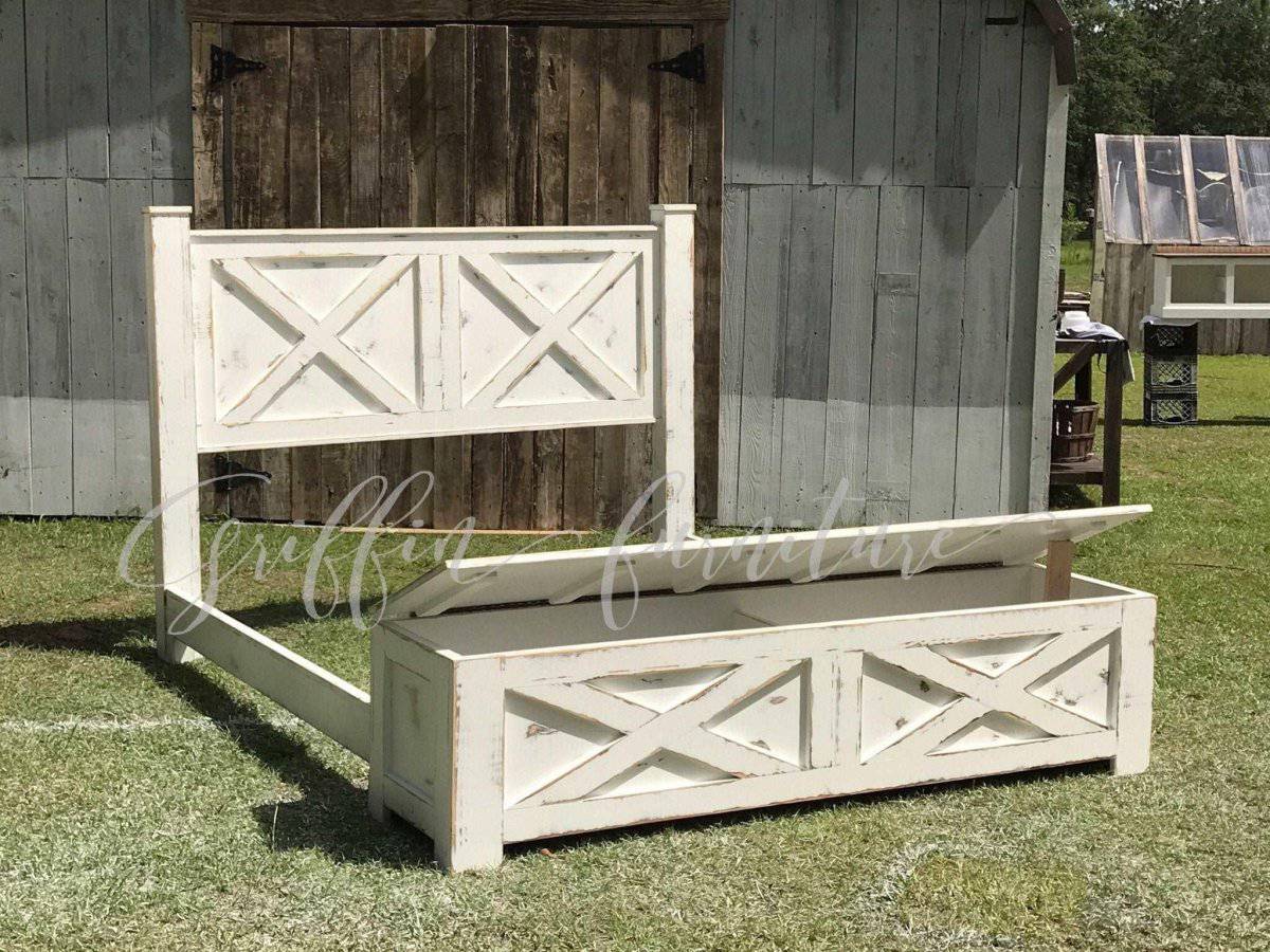 Yulee Barn Door Style Storage Bed Frame | King & Queen Sizes | Rustic Wood Platform Bed with Drawers