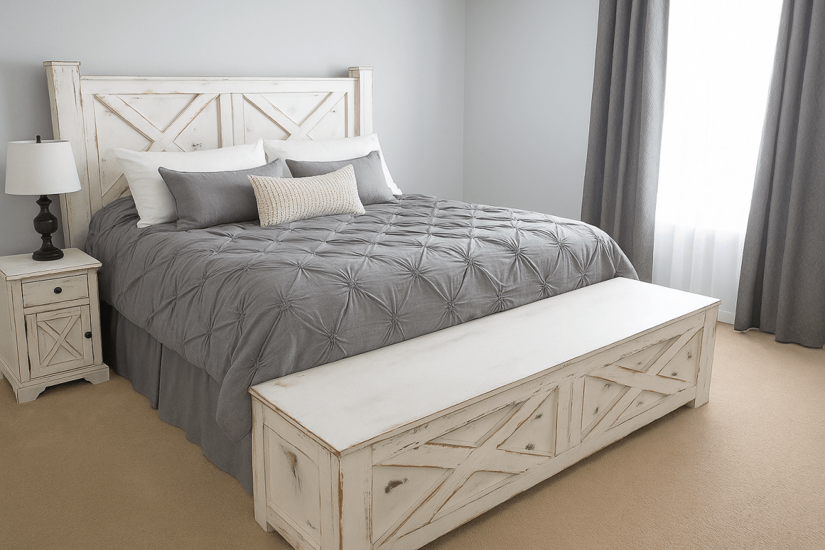 Yulee Barn Door Style Storage Bed Frame | King & Queen Sizes | Rustic Wood Platform Bed with Drawers